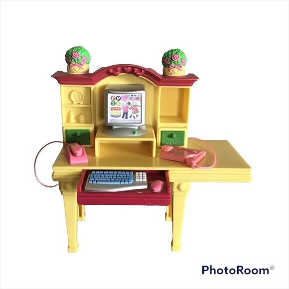 Fisher Price Loving Family Dollhouse Yellow Home Office Computer Desk 2006 - Picture 2 of 7